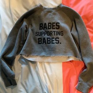 Brunette the label cropped grey crewneck sweater